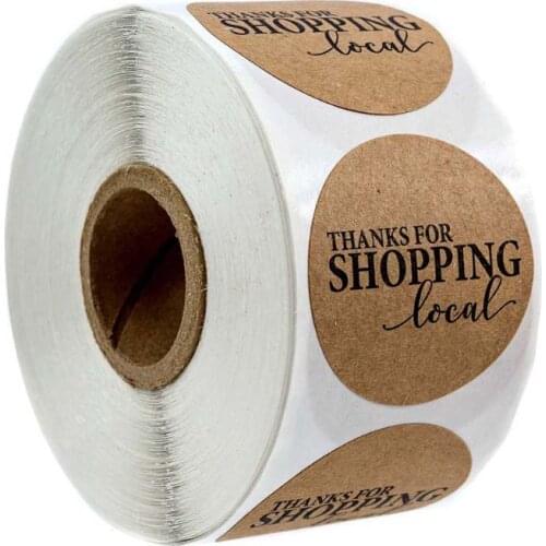 500pcs Kraft Paper Thanks for Shopping Local Stickers Round Seal Label Scrapbook
