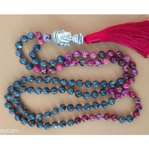 8mm Spectrolite 108 Beads Tassel Knotted Necklace Lucky Bracelet Wristband Spirituality Chakra Bless Fancy Elegant Yoga Classic