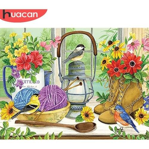 HUACAN Diamond Mosaic Window Flower Scenery Diamond Painting Embroidery Bird Animal Landscape Home Decor