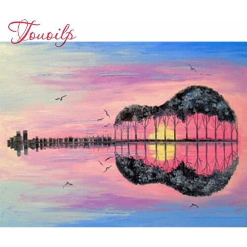 Diamond Painting Cross Stitch Landscape 5D Full Square Diamond Embroidery Guitar Bead Picture Kit Handwork Home Decor
