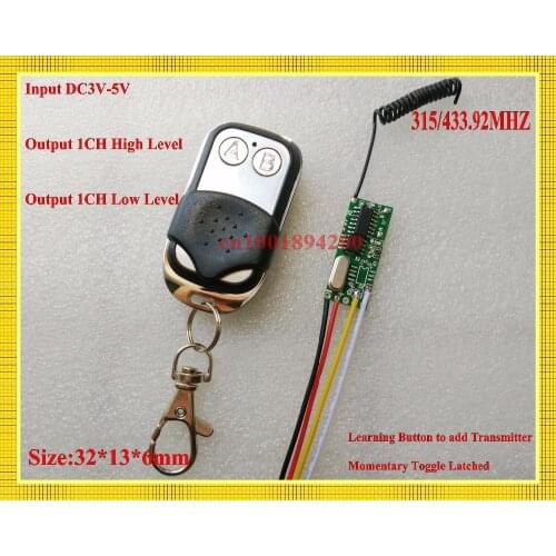 DC 3V-5V 2CH Decoding Receiver Module 3V 3.7V 4.5V 5V Output 1CH High Level 1CH Low Level TTL Signal 315/433MHZ Learning M T L