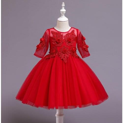 Kid Girls Spring Princess Dress 2021 Summer Childrens Half Sleeve Cute Style Clothes Embroidered Sweet Performance Wear Dresses