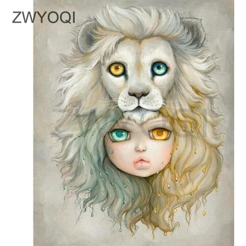 DIY Diamond embroidery Cross stitch lion girl Full Round Diamond painting lion girl Full Square Diamond mosaic Cartoon lion girl