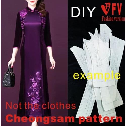 Long Style Improved Cheongsam Pattern Womens Stand Collar Slim Dress Sewing Structure Drawing BQP-54