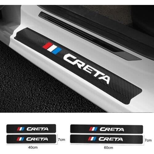 For Hyundai Creta ix25 i30 Tucson Sonata Solaris Accessories Carbon Fiber Car Door Sill Protector Leather Vinyl Decal Stickers