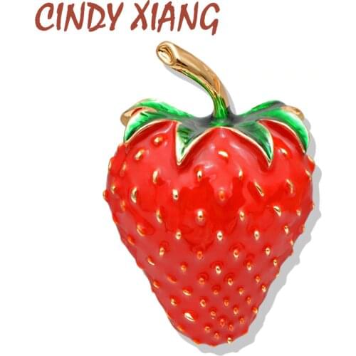 CINDY XIANG Enamel Red Color Strawberry Brooches for Women Summer Style Fruit Accessories Hat Bag Jewelry Wedding Pins Good Gift