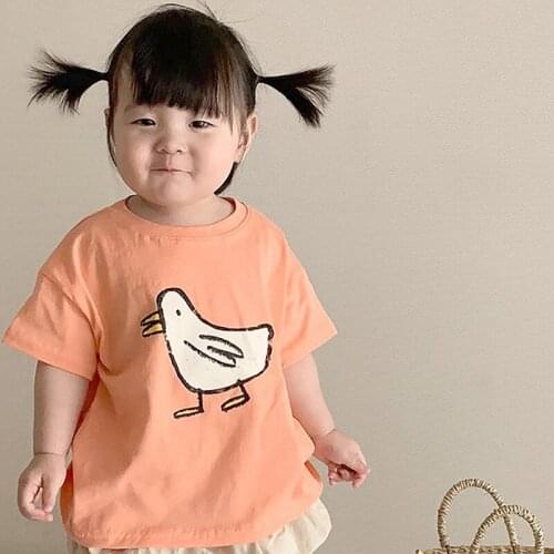 2021 Summer New Children Boy And Girl Cute Soft Short Sleeve T-shirt Toddler Baby Bird Cartoon Pattern Cotton Tops