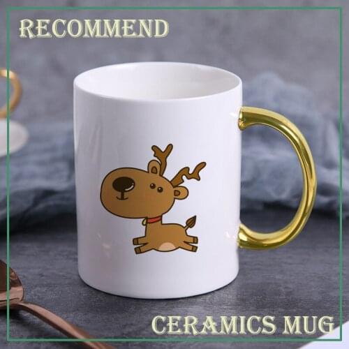 Ceramic Coffee Mug 11oz Milk Cup Drinkware Fun deer Pattern Teacup Simple Creative Mugs Gold handle cup KTDW-053