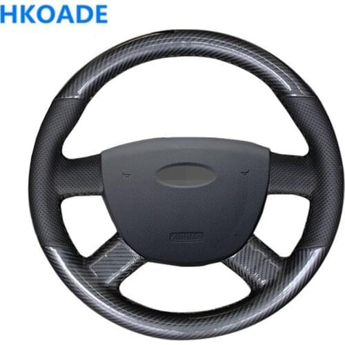 DIY Hand-stitched Black Comfortable Carbon Fiber Leather Car Accessories Steering Wheel Cover For Ford Focus 2 2005-2016