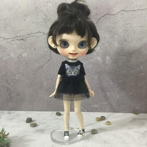Fashion 1/6 Doll skirt Clothing Cool black T-shirt cat dress for Barbi azone ob24 blyth pant 30cm for doll accessories Clothes
