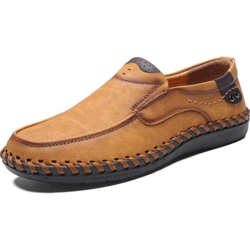 Leather Welt Sewing Men Shoes Handmade Men Casual Shoes Male Leather Shoes Soft Bigger Men Loafers Driving Shoes Plus Size 48