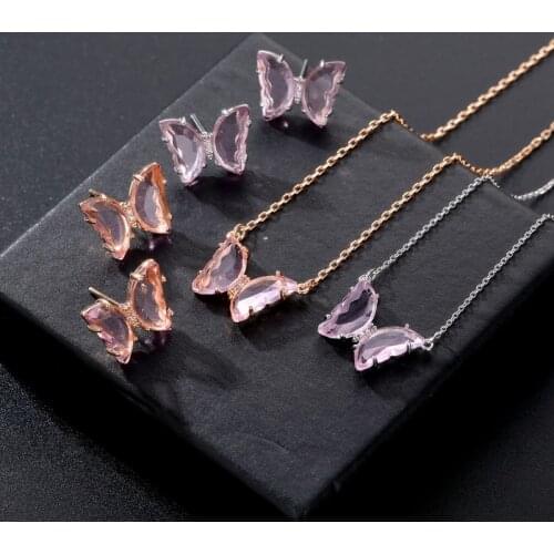 Acrylic Butterfly Earrings Pendant Necklaces Combination Set Japan and South Korea Sweet Style Alloy Chain Butterfly Jewelry Set