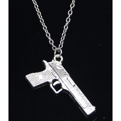 New Fashion Necklace 45x20mm gun browning pistol Pendants Short Long Women Men Colar Gift Jewelry Choker