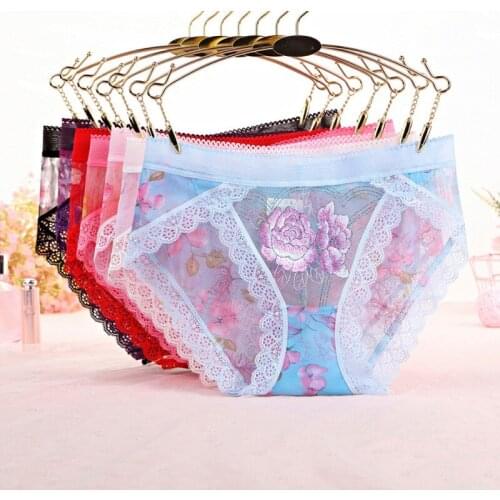 New Underwear Women Seamless Lace Panties Floral Embroidered Briefs Cotton Female Low Waist Lingerie