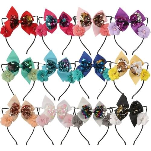 12pcs/lot Sparkly Hair Bows Hairband Cat Ears Floral Hair Hoop Handmade Novelty Cosplay Headbands For Girls