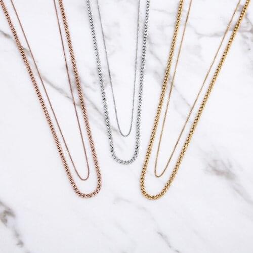 Wholesale Double Trouble Layered Necklace Stainless Steel KETTE Link simple Chain as Fashion Lady Gift 10pcs/lot