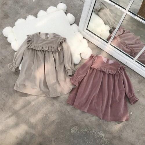 Autumn Winter Baby Dress Solid Color Long Sleeve Toddler Baby Girls Dresses Sweet Kids Velvet Clothes Princess Style Dresses