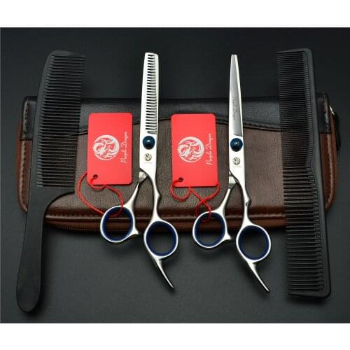 1001Z 4Pcs Set 6.0'' Blue Purple Dragon Hairdressing Scissors Barber Cutting Scissors Thinning Shears Human Hair Scissors Suit
