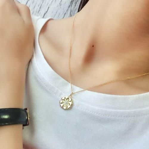 Authentic 925 Sterling silver figure coin Gold personality Sun &Stars Zirconia pendant charm necklace FINE jewelry X162