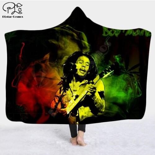 Reggae Bob Marley Character Hooded Blanket Adult colorful child Sherpa Fleece Wearable Blanket Microfiber Bedding style-5