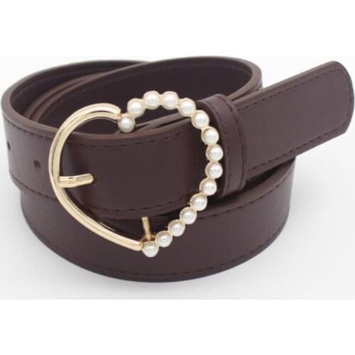 Black Heart Belt Inlaid Pearl Simple Women Belts Luxury Brand Faux Leather Belts For Dress Female High Waist 2020