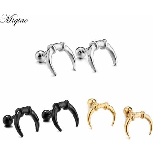 Miqiao 2pcs Explosive Hip-hop Stainless Steel Moon Earrings, Exquisite Piercing Jewelry