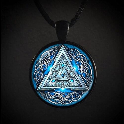 Slavic Norway Valknut Pagoda Necklace Men Totem Print Glass Amulet Pendant Odin 's Symbol of Norse Viking Warrior Jewelry