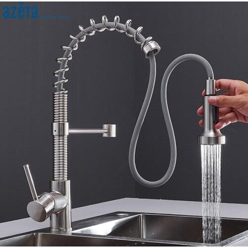 Azeta Kitchen Faucet Deck Mounted Kitchen Mixer Tap Pull Down Kitchen Sink Tap 2-Function Water Outlet Faucet Torneira AT9864BN