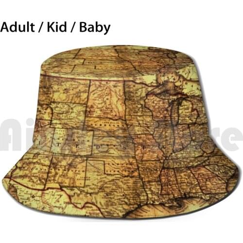 Old Map United States Sun Hat Foldable UV Protection Map Ancient Map Hemisphere World Geographic Country Cities