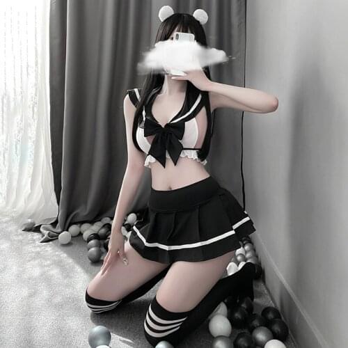 2021 Student Sexy Cosplay JK Uniform School Girl Lingerie Lady Erotic Costume Bowknot Babydoll Dress Miniskirt Outfit For Women