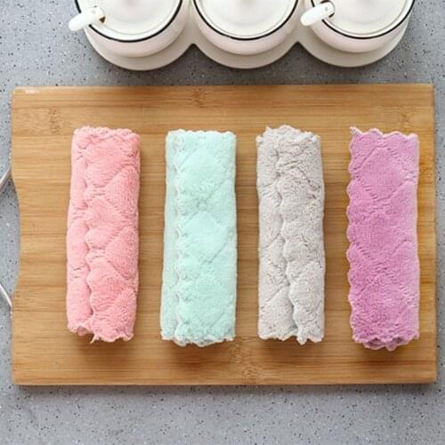 Pack of 3/5/10 Cheaper Double-layer Absorbent Microfiber Kitchen Dish Cloth Non-stick Oil Household Cleaning Wiping Towel Kichen