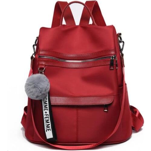 2021 New Quality Backpack Waterproof Anti-theft Oxford Cloth Simple College Wind Bag Youth Girl Backpack Gift Hair Ball Pendant