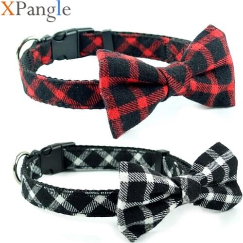 XPangle Breakaway Bow Tie Dog Collar Lattice Plaid Dog Cat Collars Accessories for Chihuahua French Bulldog Puppy Pet Supplies
