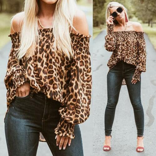 Autumn Womens Ladies Off Shoulder Sexy Pattern Cool Leopard Long Sleeve Loose Blouse Off Shoulder Shirt Summer Tops Blouse