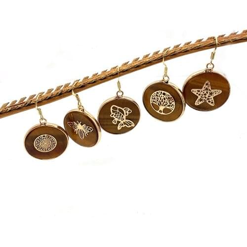 1 Pair of Natural Stone Bohemian Tiger Eye Stone Earrings Round Earrings Jewelry Ladies Creative Gifts Charm Jewelry Earrings