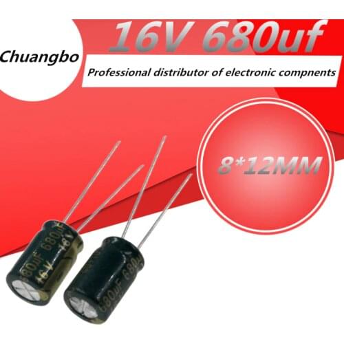 10-20pcs/ 680UF 8*12 680uf 16V low ESR/impedance high frequency aluminum electrolytic capacitor size 16V 680uf 20