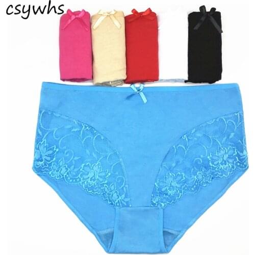 Lace Women Panties Cotton Mid-rise Briefs for Girls Plus Size Underpant Women Underwear Lingerie 2xl 3xl 4xl 4pcs