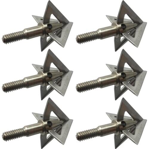 6Pcs Cross Stars Broadhead 100Grain 4-blade Silver Sharp Arrow Point Hunting Crossbow Arrowheads