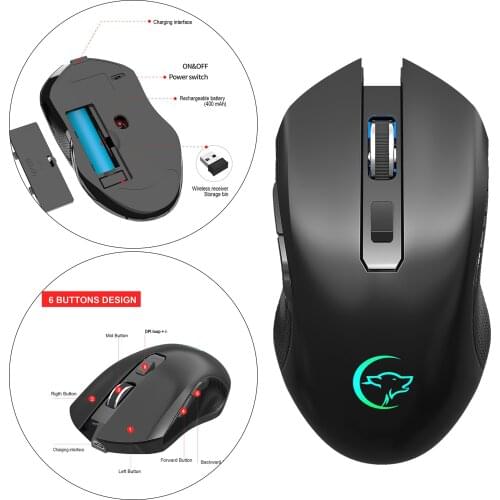 Wireless Mouse, 2.4G RGB LED Computer Mouse with USB Receiver - Portable Computer Mice for PC, Tablet, Laptop-Black