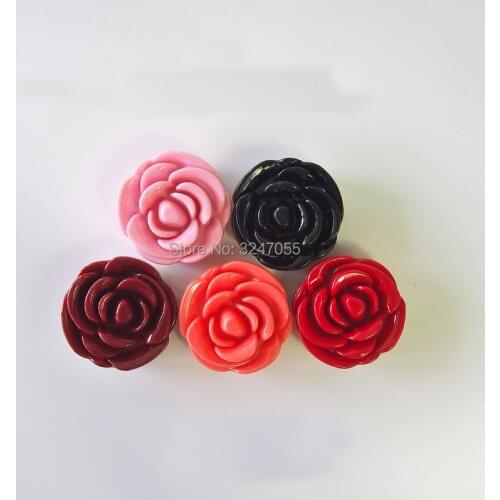 D35*H19mm Black Flower Eyeshadow Powder Case, DIY Pink Elegant Plastic Cosmetic Blusher Compact, Portable Red Lipstick Container