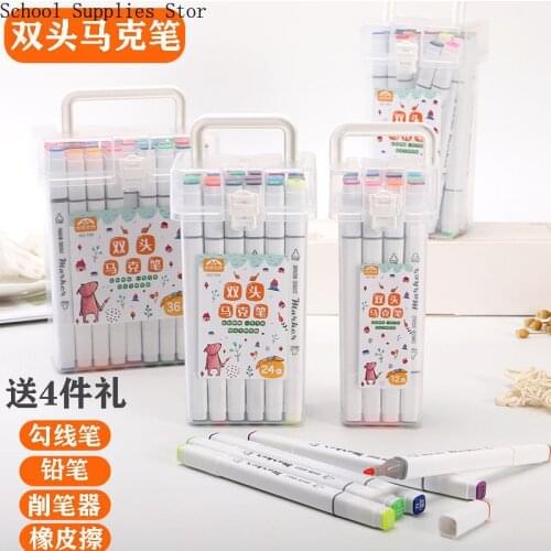12-color Double-headed Marker Pens for Children and Elementary School Students Painting Color Pen Set 24 Colors 36 Colors