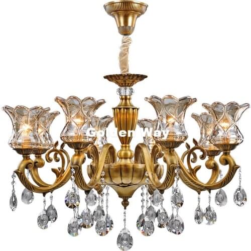 European Copper Crystal Chandelier Lights Luxurious Brass Crystal Lamp Lustre Suspension Light Home Decoration 100% Guaranteed