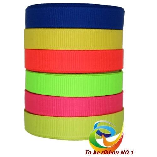 10mm PPCrafts fluorescence Color Grosgrain Ribbon - Solid Color Ribbon Lots 6 color mixed