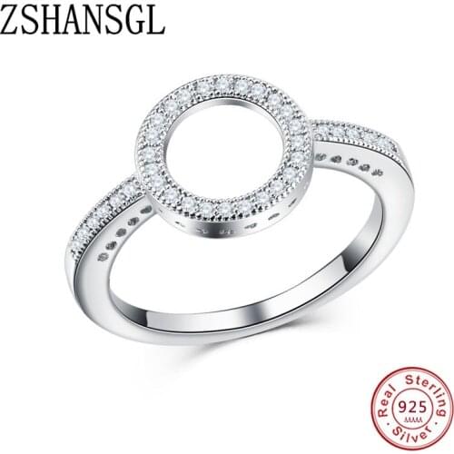 Hot Sale Genuine Silver Color Forever Clear Black CZ Circle Round Finger Rings for Women Jewelry Christmas Gift