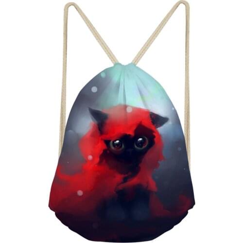 HaoYun Fashion Womens Drawstring Bags Fantasy Cats Pattern Beach Shoes Pockets Kawaii Animal Girls Travel Organizer Backpacks