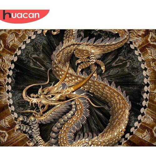 HUACAN 5D Diy Diamond Painting Chinese Golden Dragon Embroidery Cross Stitch Kits Wall Decoration Handmade Gift