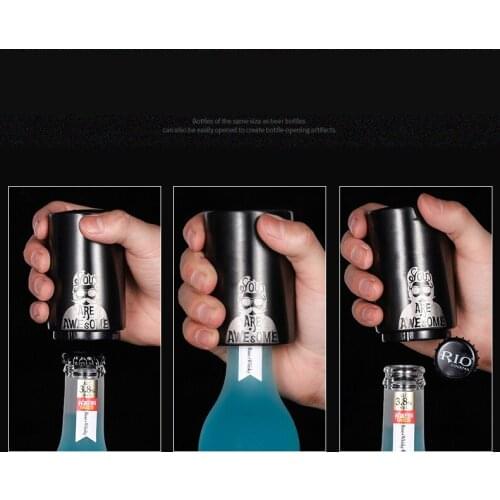 OPEA Kitchen Stainless Steel Cool Black Bottle Opener Beer Opener Push Type Automatic Magnetic Beer Openers Bar Wine Opener Tool