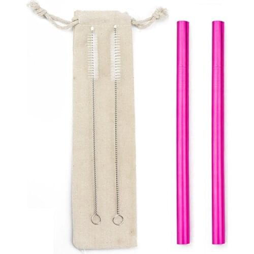Boba Tea Metal Straw Stainless Steel Drinking Straws Straight Reusable Pointed Straw Set 2Brush+1Bag Pouch Bar Accessories