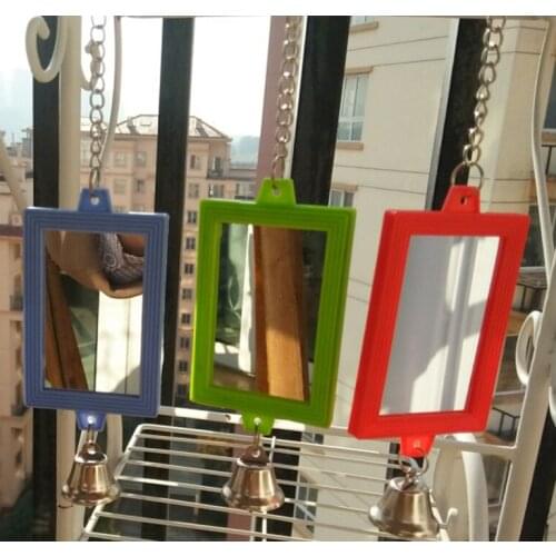 AHUAPET Funny Mini Bird Colourful Mirror With Bell Bird Toys Supplies Parrot Chewing Mirror Hanging Tow Shapes Pet Assceeories E