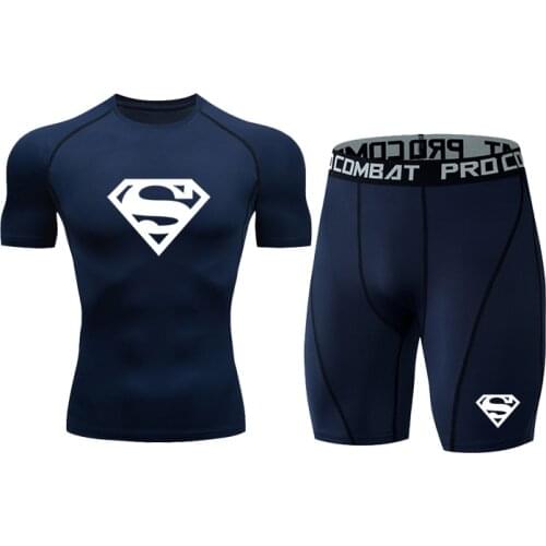 Men T Shirt Boxing Jersey Sports Suit Mens Rashguard Gym Boxing Jiu Jitsu KickBoxing Black Shorts T Shirt Fitness 2Pce/Set Fit